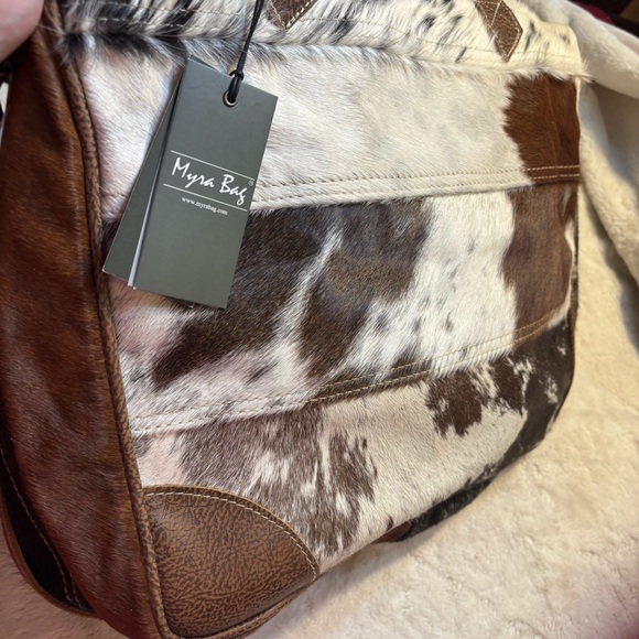 NEW Myra Bag Hyde Laptop Bag Hair-On Cowhide & Leather Brown White Tan Western - Picture 8 of 16